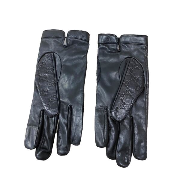 Gucci Unisex Leather GG Monogram Black Gloves L 10 1/2 - Picture 3 of 5